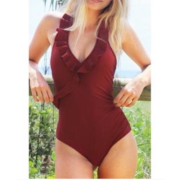Cupshe Other - Cupeshe wine ruffle One Piece Swimsuit size large